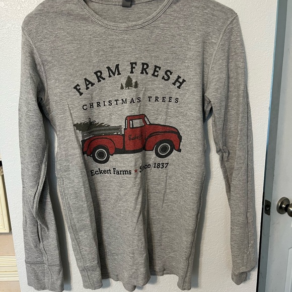 Nlw Tops - Eckert Farms Gray Long Sleeve Tee with Red Truck Design